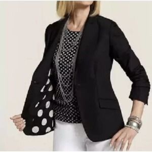 Chicos | Womens Size 2 Black City Chic One Button Blazer Polka Dots Lined